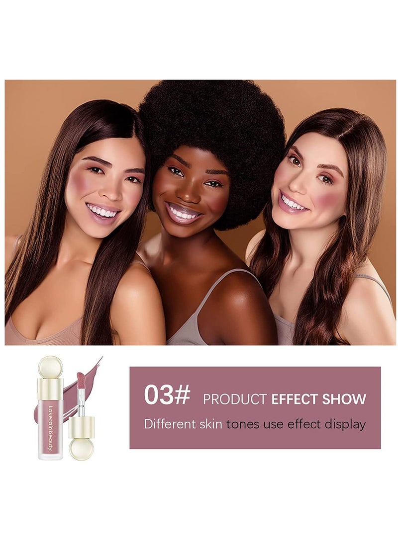 lakerain أحمر خدود سائل مخملي للخدود، أحمر خدود سائل كريمي ناعم متعدد الألوان، فرشاة كبيرة، لون بشرة سائل للعيون والشفاه، يدوم طويلاً، مظهر طبيعي يمتزج بشكل مثالي مع البشرة (#03) - Image 5