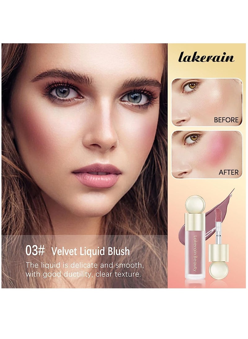 lakerain أحمر خدود سائل مخملي للخدود، أحمر خدود سائل كريمي ناعم متعدد الألوان، فرشاة كبيرة، لون بشرة سائل للعيون والشفاه، يدوم طويلاً، مظهر طبيعي يمتزج بشكل مثالي مع البشرة (#03) - Image 4
