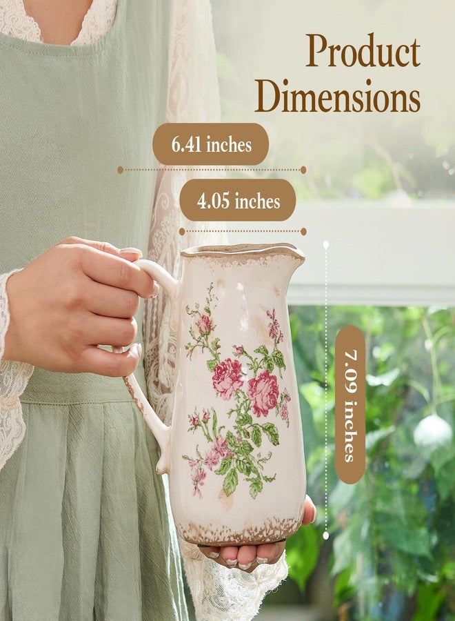 Teweiqi Ceramic Rustic Farmhouse Pitcher - Vase, Distressed Decorative Vase for Home Decor, Kitchen, Bedroom Office Living Room, Bathroom Coffee Table Centerpiece Decoration, Mantle & Shelf Décor - Image 2