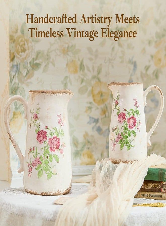 Teweiqi Ceramic Rustic Farmhouse Pitcher - Vase, Distressed Decorative Vase for Home Decor, Kitchen, Bedroom Office Living Room, Bathroom Coffee Table Centerpiece Decoration, Mantle & Shelf Décor - Image 5