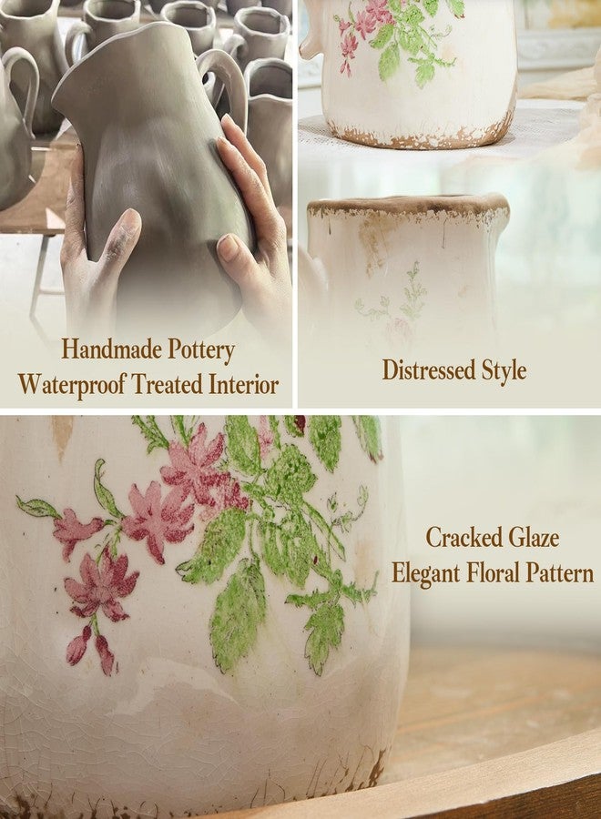 Teweiqi Ceramic Rustic Farmhouse Pitcher - Vase, Distressed Decorative Vase for Home Decor, Kitchen, Bedroom Office Living Room, Bathroom Coffee Table Centerpiece Decoration, Mantle & Shelf Décor - Image 4