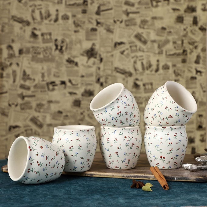 CERAMIC HANDCRAFTED STONEWARE FLOWER CHAI KULLARKULLADCUPSMUGSKULLADHTEA CUPSSET OF 6160MLDISHWASHER MICROWAVE SAFESERVING TEA MUGS FOR COFFEE MILK TEASF06