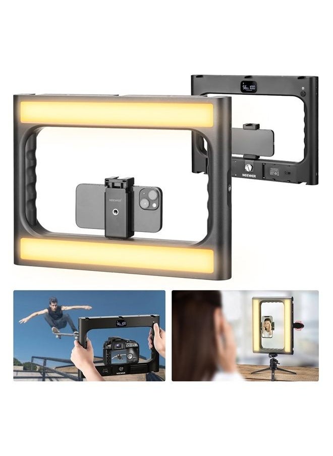 Neewer NEEWER A111 II Smartphone Video Rig with Light Kit Support Vertical Shoot Handheld Phone Camera Cage Stabilizer Cold Shoes/Shutter/Battery Square Ring Light 360 Photo Booth Spinner for YouTube TikTok  - Image 1