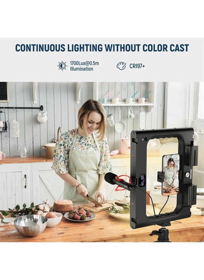 Neewer NEEWER A111 II Smartphone Video Rig with Light Kit Support Vertical Shoot Handheld Phone Camera Cage Stabilizer Cold Shoes/Shutter/Battery Square Ring Light 360 Photo Booth Spinner for YouTube TikTok  - Image 4