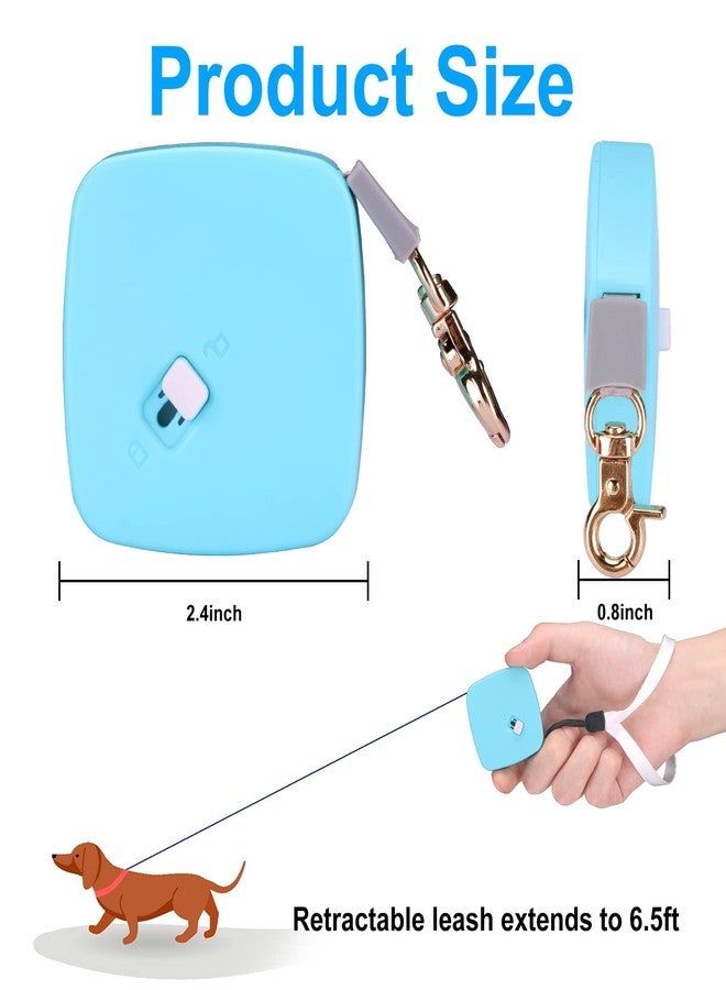 CUGBCUG Retractable Dog Leash for Small Dogs Cats up to 11lbs with 6.5ft Anti-Pull Strong Nylon Tape, Hands Free, Mini and Portable Walking Leash with Wrist Strap, One-Hand Brake, Blue Square - Image 2