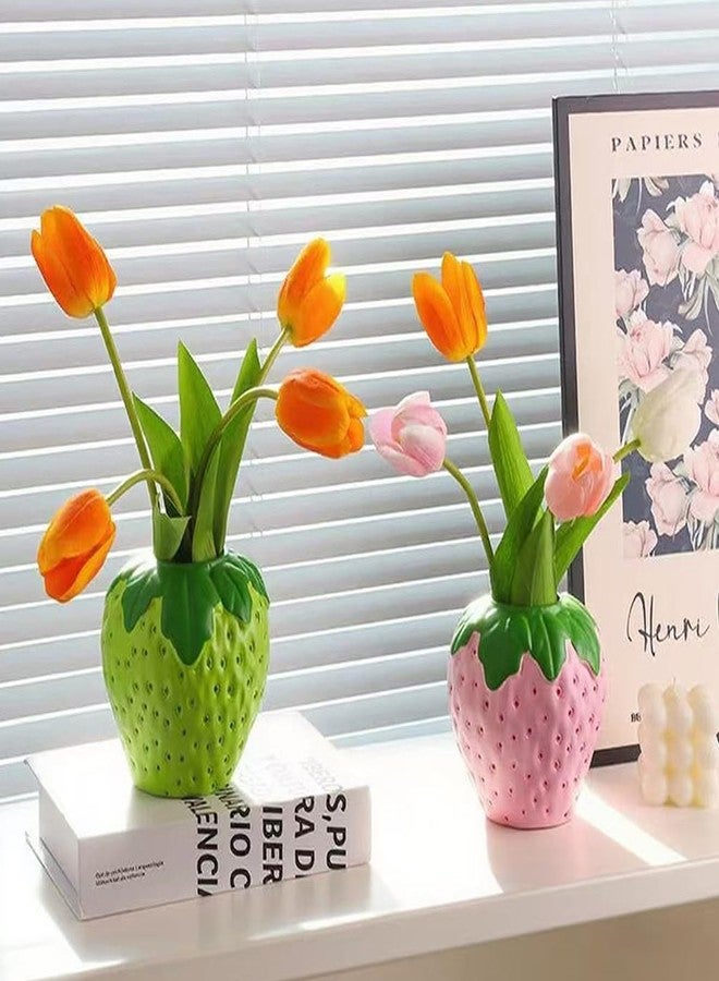 Hibucuo Strawberry Pencil Holder, Plastic Pen Holder for Desk, Cute Pen Holder, Strawberry Vase fit for School, Home, Office, Presents for Freiends, Family (Pink) - Image 3