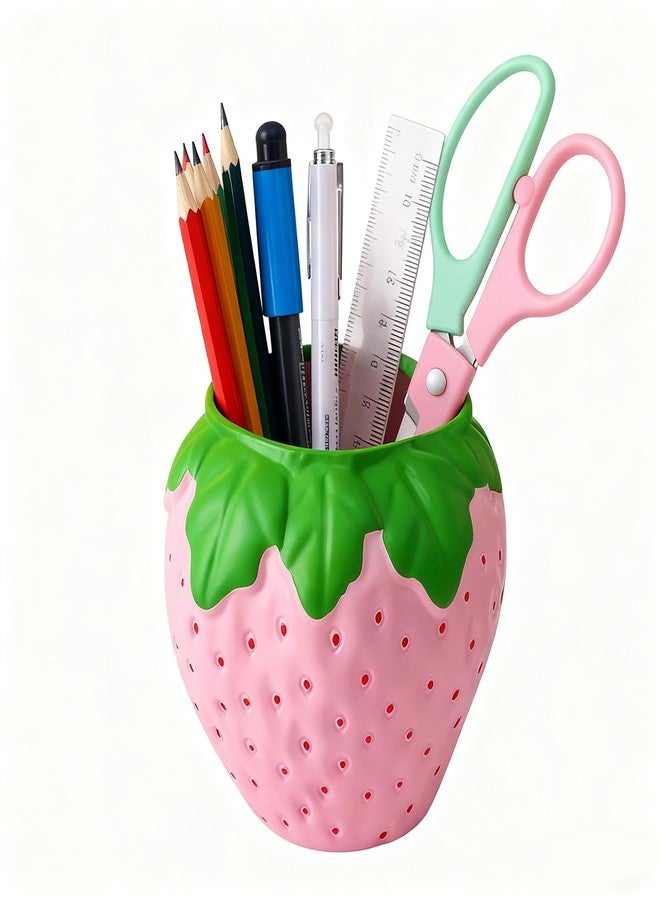 Hibucuo Strawberry Pencil Holder, Plastic Pen Holder for Desk, Cute Pen Holder, Strawberry Vase fit for School, Home, Office, Presents for Freiends, Family (Pink) - Image 1
