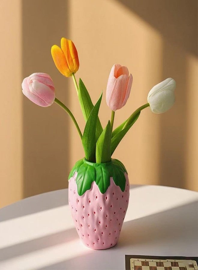 Hibucuo Strawberry Pencil Holder, Plastic Pen Holder for Desk, Cute Pen Holder, Strawberry Vase fit for School, Home, Office, Presents for Freiends, Family (Pink) - Image 4