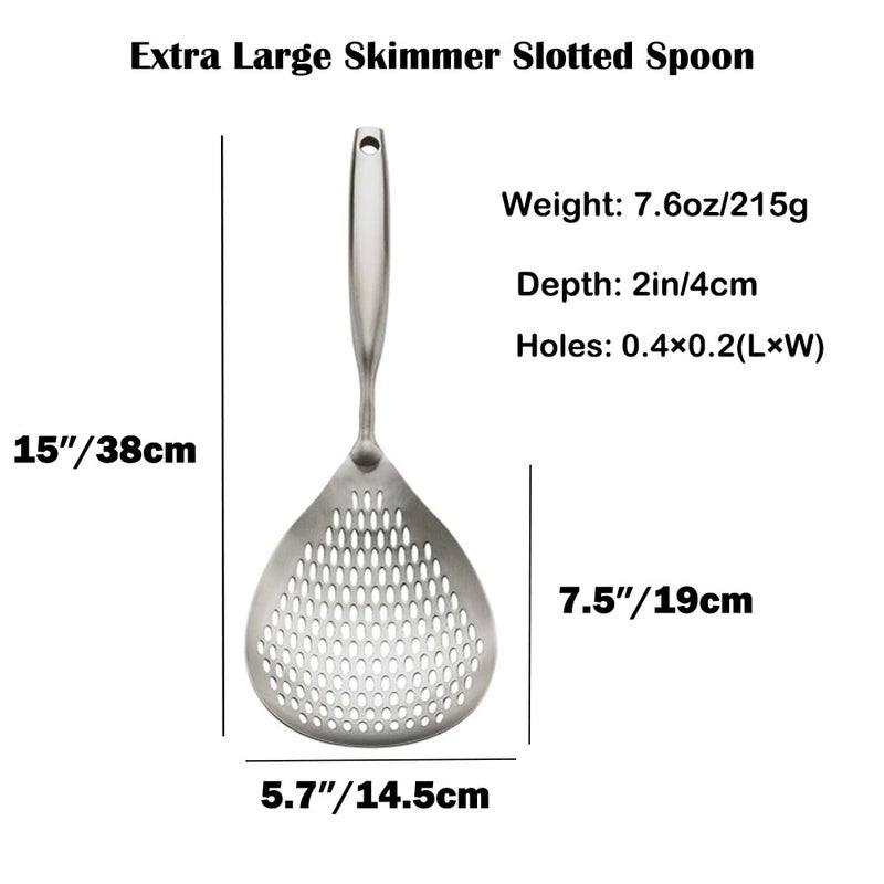 ZDFQly Extra Large Skimmer Slotted Spoon, 304 Stainless Steel Spider Strainer Spoon for Cooking and Frying, Pasta Strainer, Restaurant or Kitchen Tools - Image 2