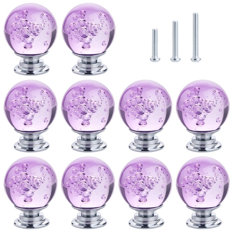 Ieik 10 Pcs Crystal Cabinet Knobs Round Glass Bubbles Dresser Knobs Smooth Drawer Knobs Handle For Home  Cabinet  Drawer And Dresser Hardware With 3 Different Size Screws  30Mm (Purple) - Image 5