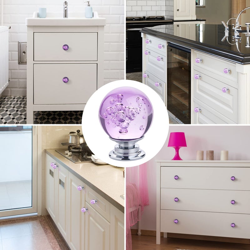 Ieik 10 Pcs Crystal Cabinet Knobs Round Glass Bubbles Dresser Knobs Smooth Drawer Knobs Handle For Home  Cabinet  Drawer And Dresser Hardware With 3 Different Size Screws  30Mm (Purple) - Image 4