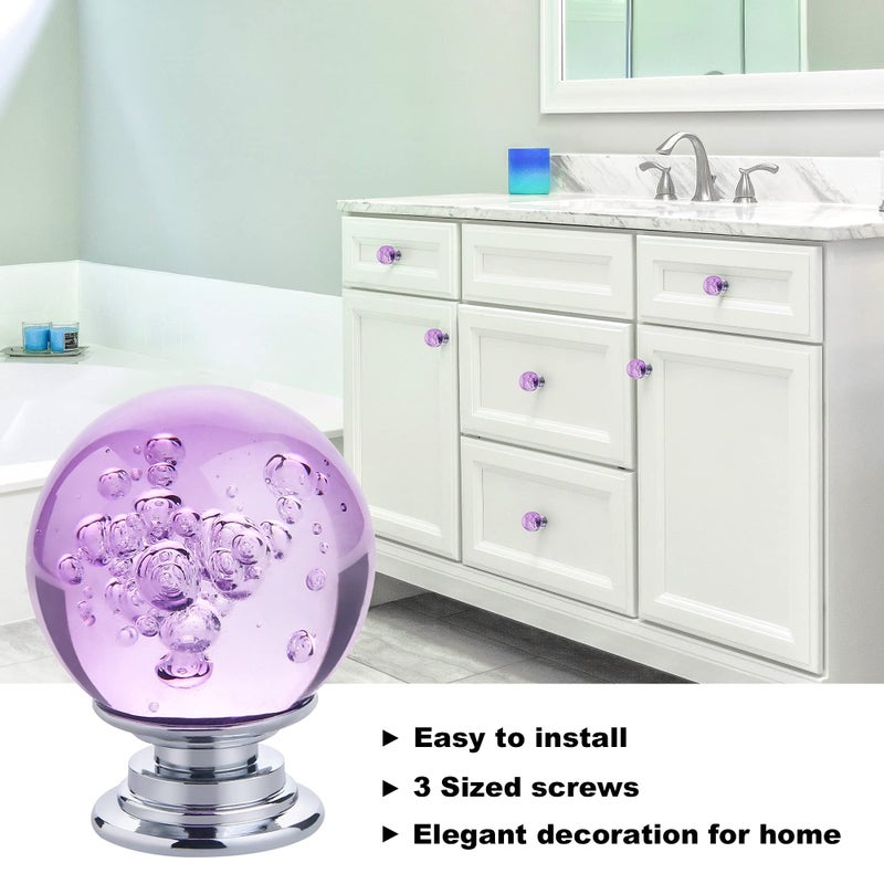 Ieik 10 Pcs Crystal Cabinet Knobs Round Glass Bubbles Dresser Knobs Smooth Drawer Knobs Handle For Home  Cabinet  Drawer And Dresser Hardware With 3 Different Size Screws  30Mm (Purple) - Image 2