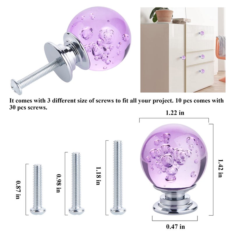 Ieik 10 Pcs Crystal Cabinet Knobs Round Glass Bubbles Dresser Knobs Smooth Drawer Knobs Handle For Home  Cabinet  Drawer And Dresser Hardware With 3 Different Size Screws  30Mm (Purple) - Image 3