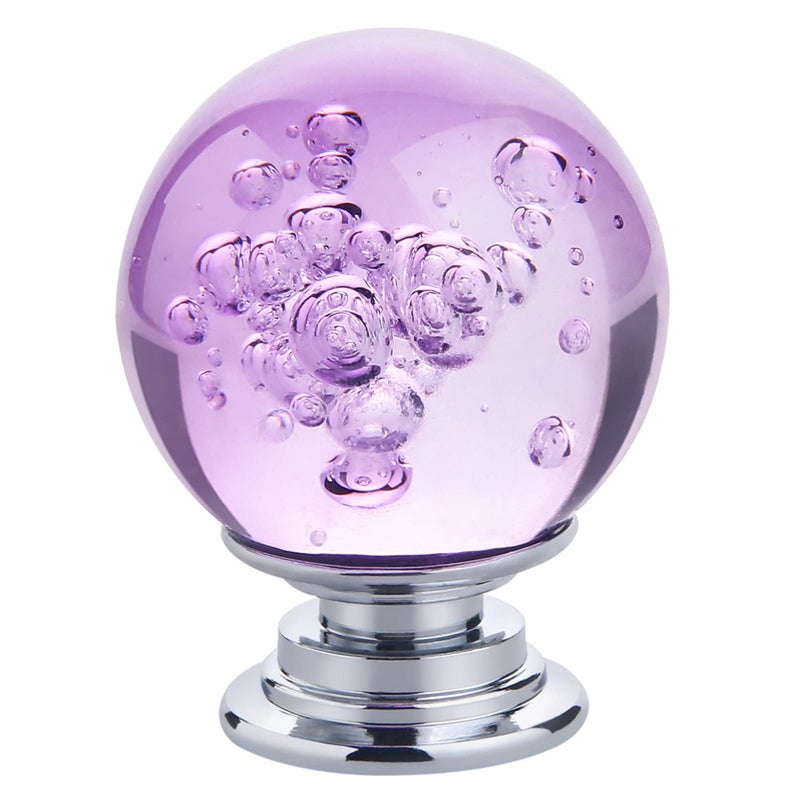 Ieik 10 Pcs Crystal Cabinet Knobs Round Glass Bubbles Dresser Knobs Smooth Drawer Knobs Handle For Home  Cabinet  Drawer And Dresser Hardware With 3 Different Size Screws  30Mm (Purple) - Image 1