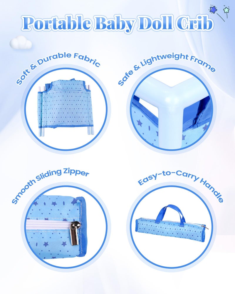 BABESIDE Baby Doll Crib Set for 18 Inch Dolls, Foldable Baby Doll Bed Playpen Toy Crib with Storage Bag for Reborn Baby Doll Accessories - Image 3