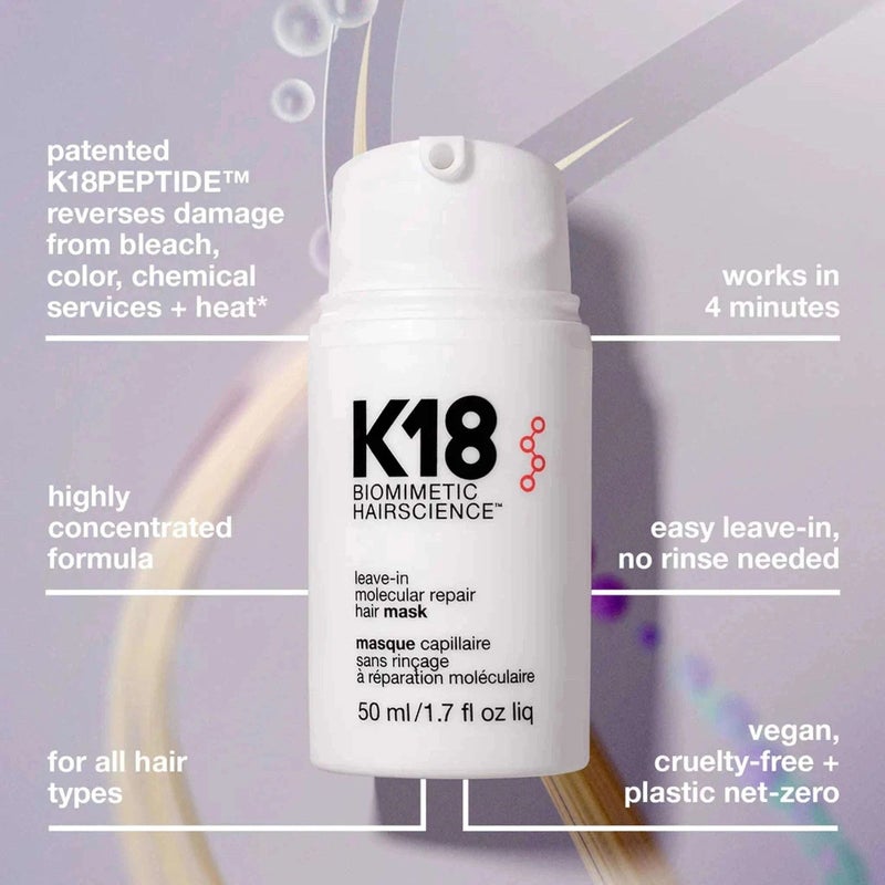 K18 Leave-In Molecular Hair Mask, Repairs Dry or Damaged Hair 50ml - Image 4