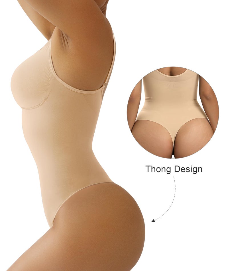 SHAPERX Women's Seamless Shapewear Bodysuit Tummy Control Body Shaper Sculpting Snatched Waist Body Suit，SZ5215-Beige-S/M - Image 2