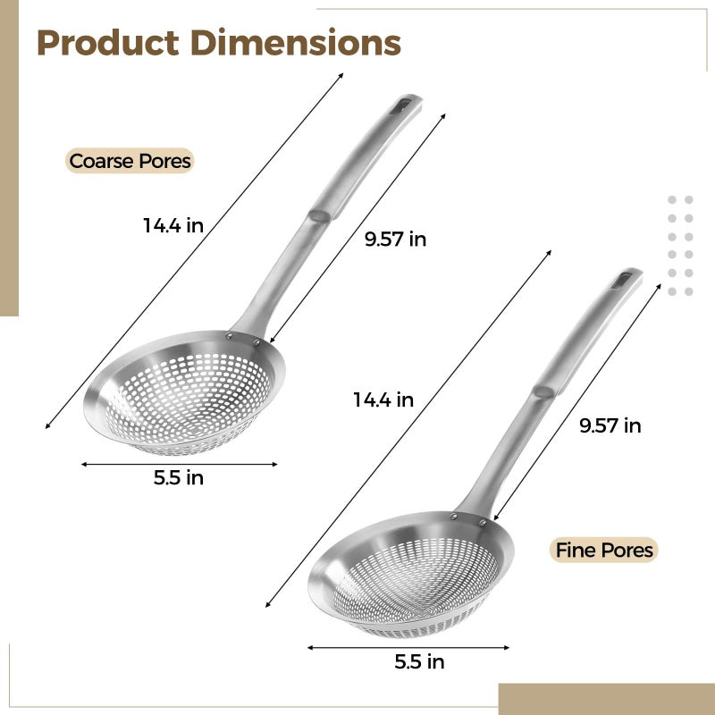 Stainless Steel Skimmer Ladle Set With Long Handle 5 51 Inch 2 Strainers - Image 3
