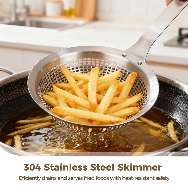 Stainless Steel Skimmer Ladle Set With Long Handle 5 51 Inch 2 Strainers - Image 5