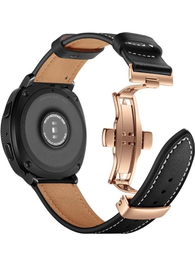 NIBEMINENT Leather Butterfly Buckle Strap Rose Gold 22mm For Huawei Watch GT2e / GT2 46mm Black - Image 4