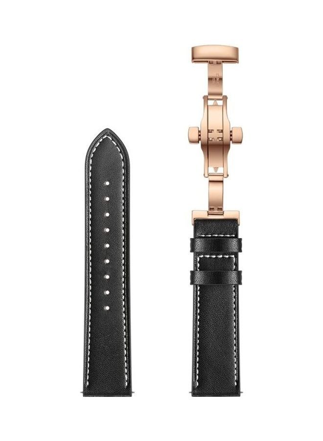 NIBEMINENT Leather Butterfly Buckle Strap Rose Gold 22mm For Huawei Watch GT2e / GT2 46mm Black - Image 3
