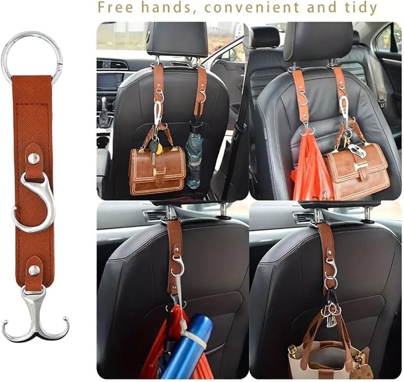 Khaki Leather Back Hook Quick Installation Multipurpose Organizer For Home And Vehicle - Image 3