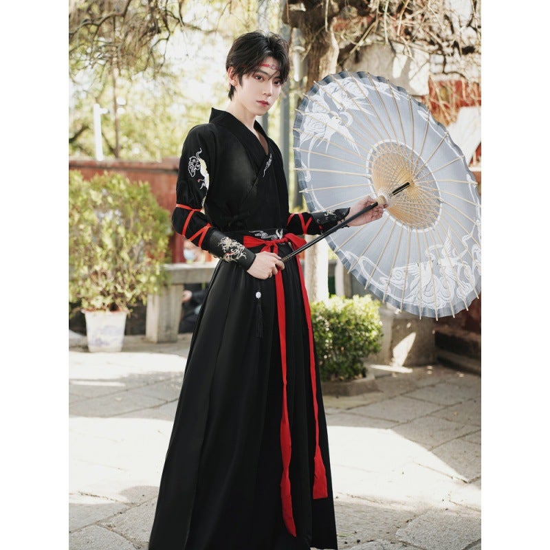 5969 Han Dynasty Crane Embroidered Cross-Collar Martial Arts Style Couple Cp Ancient Style Swordsman Couple Large Size Suit Limited Price 40 - Image 4