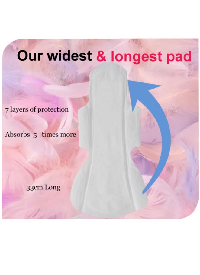 32Pcs Period Pads 33cm Long Day & Night Sanitary Napkins, Large size Pads wide wings