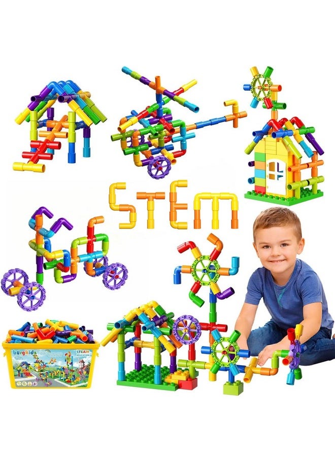 burgkidz burgkidz Building Blocks STEM Pipe Tube Learning Toys Birthday Gifts, Educational Autistic Toy Compatible Building Pipeworks Constructions for Kids Boys Girls Ages 3 4 5 6 7 8+  - Image 1