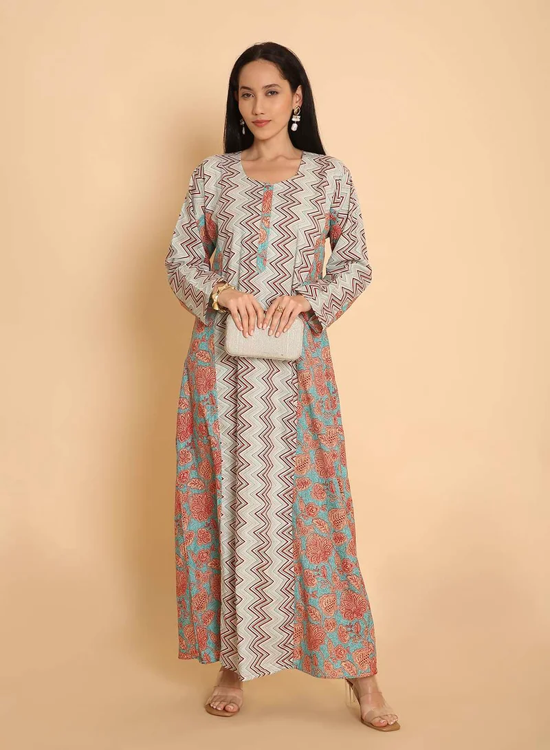 هانا آند سارا جلابية قفطان عربي تقليدي مطبوع طويل للنساء