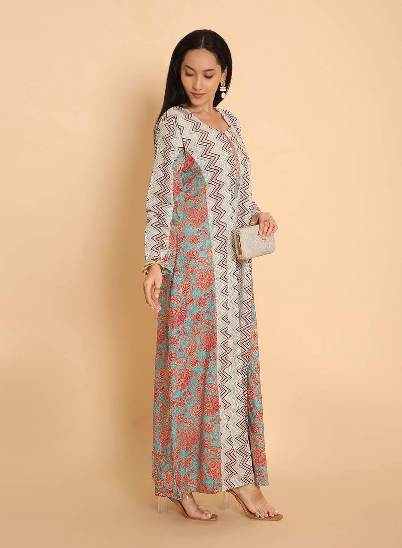 HANA & SARA Traditional printed long arabic kaftan jalabiya dress for women - Image 5