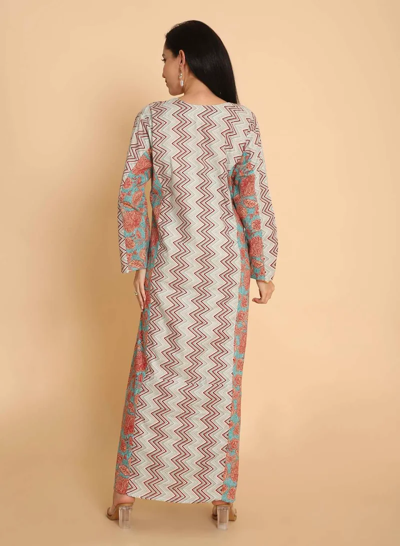 هانا آند سارا جلابية قفطان عربي تقليدي مطبوع طويل للنساء