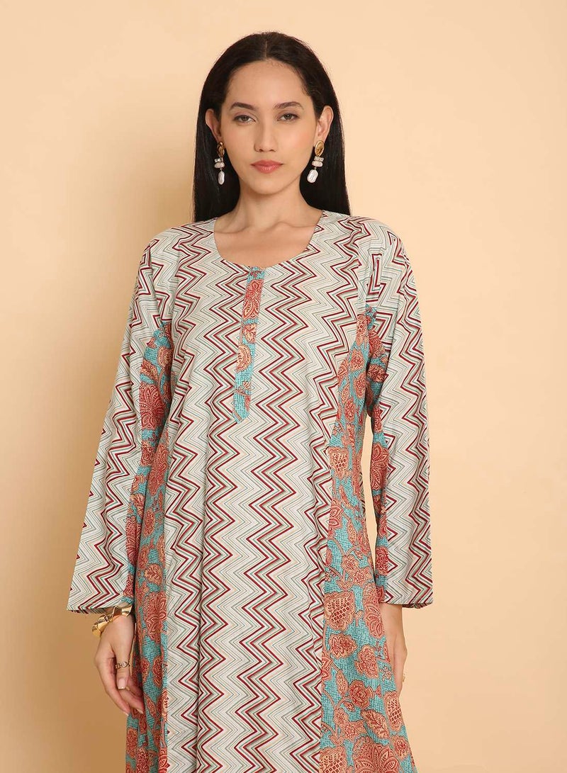 HANA & SARA Traditional printed long arabic kaftan jalabiya dress for women - Image 3