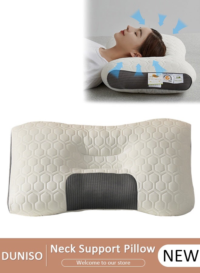 DUNISO وسادة مريحة للغاية لتخفيف آلام الرقبة والرأس والكتف وسائد دعم محيطية للنوم في السرير ووسادة تمدد العمود الفقري العنقي لتقويم العظام من أجل نوم الجانب الخلفي والمعدة - Image 1