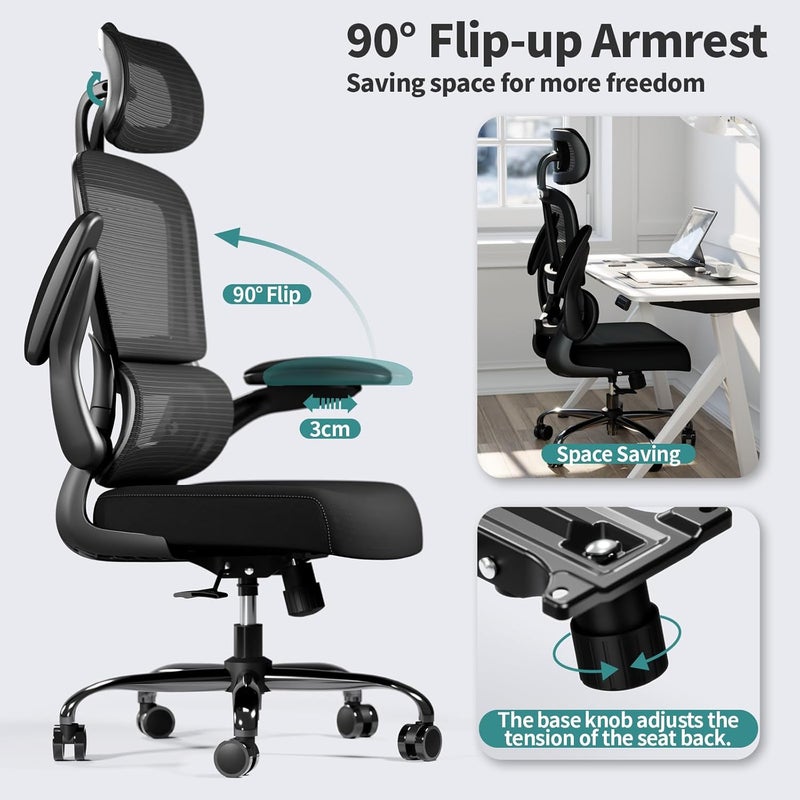 TRALT Office Chair Ergonomic Desk Chair, 330 LBS Home Mesh Office Desk Chairs with Wheels, Comfortable Gaming Chair, High Back Office Chair for Long Hours (Black) (Black) - Image 5