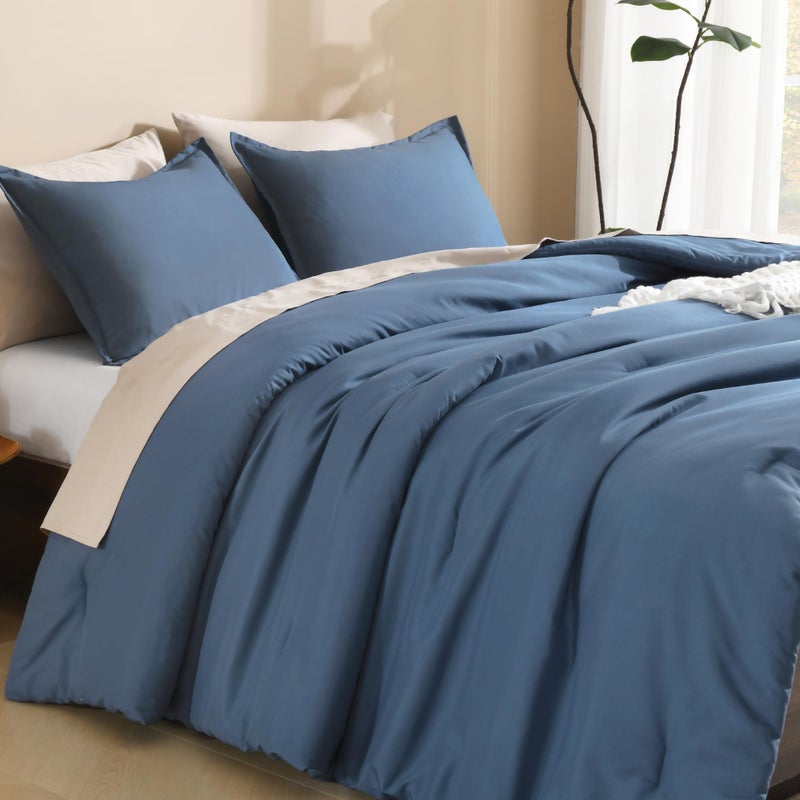 Litanika Haze Blue المعزي مجموعة كاملة الحجم 3 قطع خفيفة الوزن الصلبة الفراش المعزي مجموعة كل موسم رقيق السرير مجموعة - Image 4