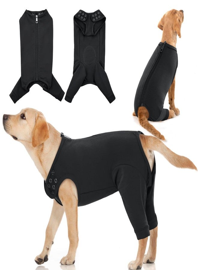 IDOMIK Dog Recovery Suit,Dog Leg Sleeve to Stop Licking Rear Legs,Thigh Wound Protective Sleeve,Male Female Pet Surgical Clothes,Doggy Surgical Suit with Pants Cover,Cone Collar Alternative,Black,M - Image 1