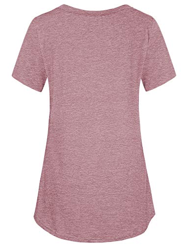 connche Latched Mama Nursing Tops, Quinee Women Scoop Neck Short Sleeve Button Side T Shirts for Breastfeeding Handkerchief Hem Silky Soft Chic Durable Spring Lovely Tunic Rose Red L - Image 3