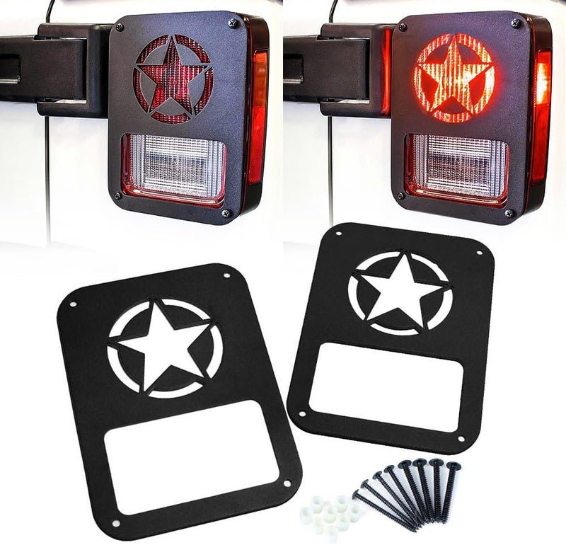 Xprite Tail Light Covers for 2007-2018 Jeep Wrangler JK, Matte Black Tail Light Guards American Military Five Star No Drill Fit 2/4 Door Wrangler JK Off Road Accessories- Pair - Image 1