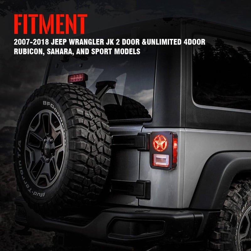 Xprite Tail Light Covers for 2007-2018 Jeep Wrangler JK, Matte Black Tail Light Guards American Military Five Star No Drill Fit 2/4 Door Wrangler JK Off Road Accessories- Pair - Image 5