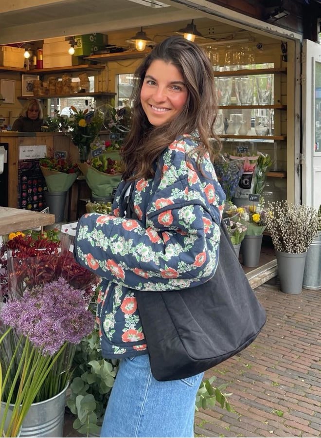 Omoone Women's Cropped Quilted Jacket Floral Printed LightWeight Padded Puffer Cardigan Coat Outwear, Dark Blue, XL - Image 3