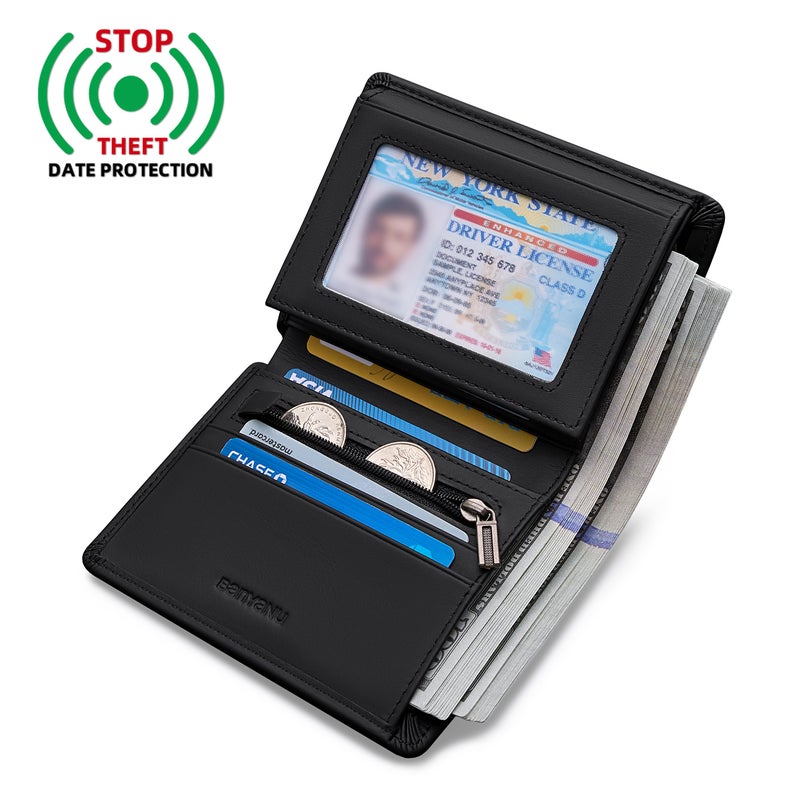 بانيانو محفظة جواز سفر من الجلد الطبيعي مزودة بتقنية RFID مضادة للسرقة وجيب مخفي بسحاب - حافظة فاخرة واقية، هدية مثالية (أسود) - Image 3