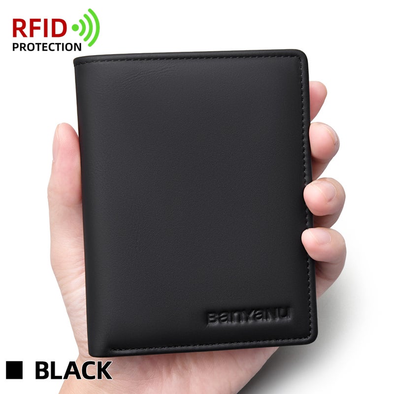 بانيانو محفظة جواز سفر من الجلد الطبيعي مزودة بتقنية RFID مضادة للسرقة وجيب مخفي بسحاب - حافظة فاخرة واقية، هدية مثالية (أسود) - Image 1