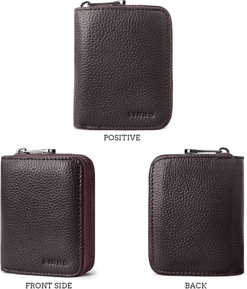 Linno RFID 20 Slots Credit Card Holder Genuine Leather Small Wallet for Women or Men with Zipper - Image 5