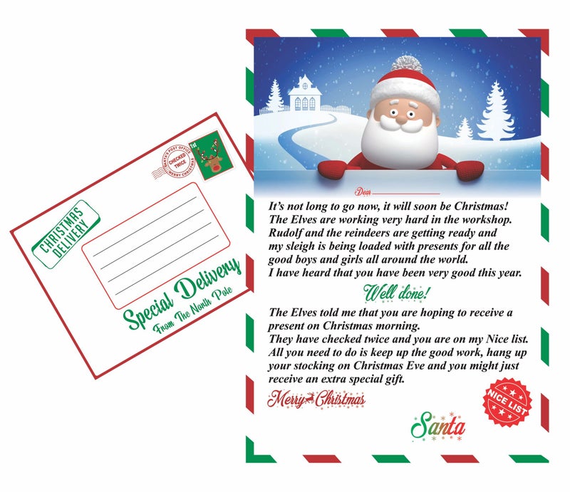 Deinyi Personalised Letter From Santa Claus Father Merry Christmas Gift Wish Eve Box Post To Good List Perfect For Children Boys Girls Or Grandchildren Xmas Accessories (Pack Of 1) {you Will Write Your Name} - Image 1