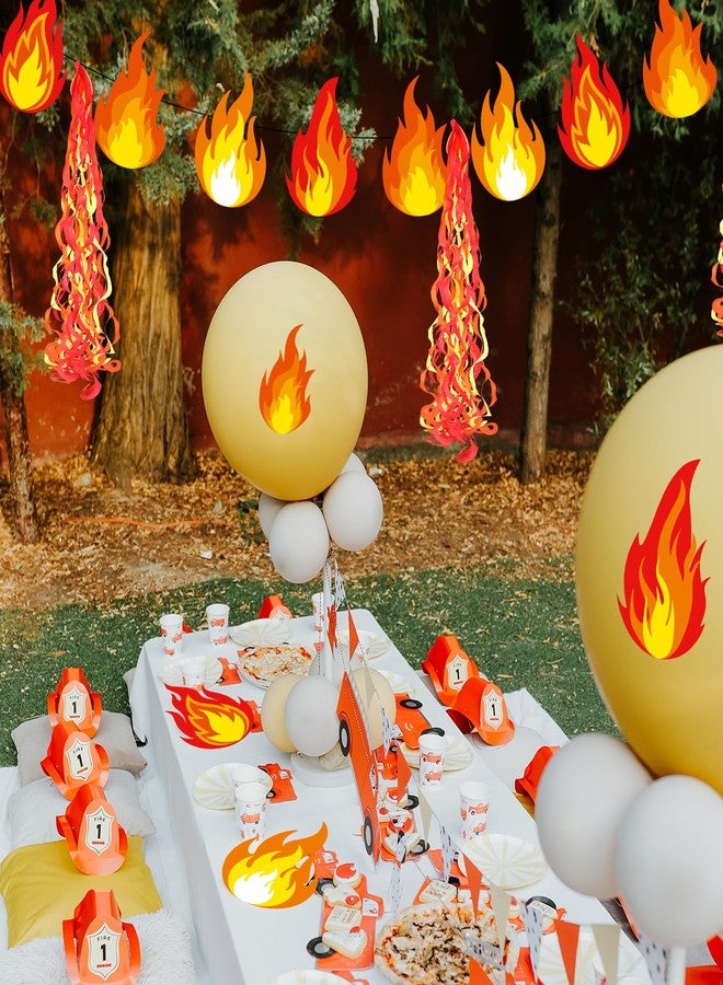 Eaasty 86 Pcs Fire Flame Party Decoration Kit Include Flame Hanging Swirl Streamer Fire Cutout Ceiling Hanging Streamer Decor for Fire-truck Firefighter Survivor Pentecost Theme Party Supply Birthday - Image 5