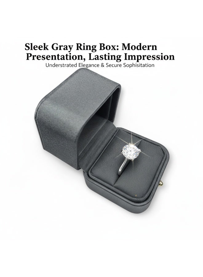 Luxury Grey Leather Ring Box – Elegant Jewellery Storage Case with Soft Velvet Interior – Perfect for Engagements, Proposals & Gift Presentation - Image 2