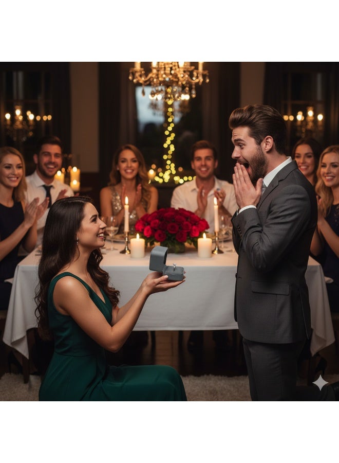 Luxury Grey Leather Ring Box – Elegant Jewellery Storage Case with Soft Velvet Interior – Perfect for Engagements, Proposals & Gift Presentation - Image 4