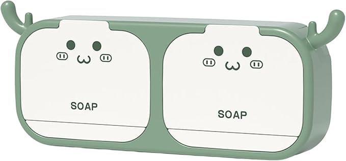 GNOLY Wall Mounted Plastic Soap Box Soap Dish Tray Holder with Lid Cover Double Grid Soap Draining Rack Bathroom Soap Holder (1Pcs) - Image 1