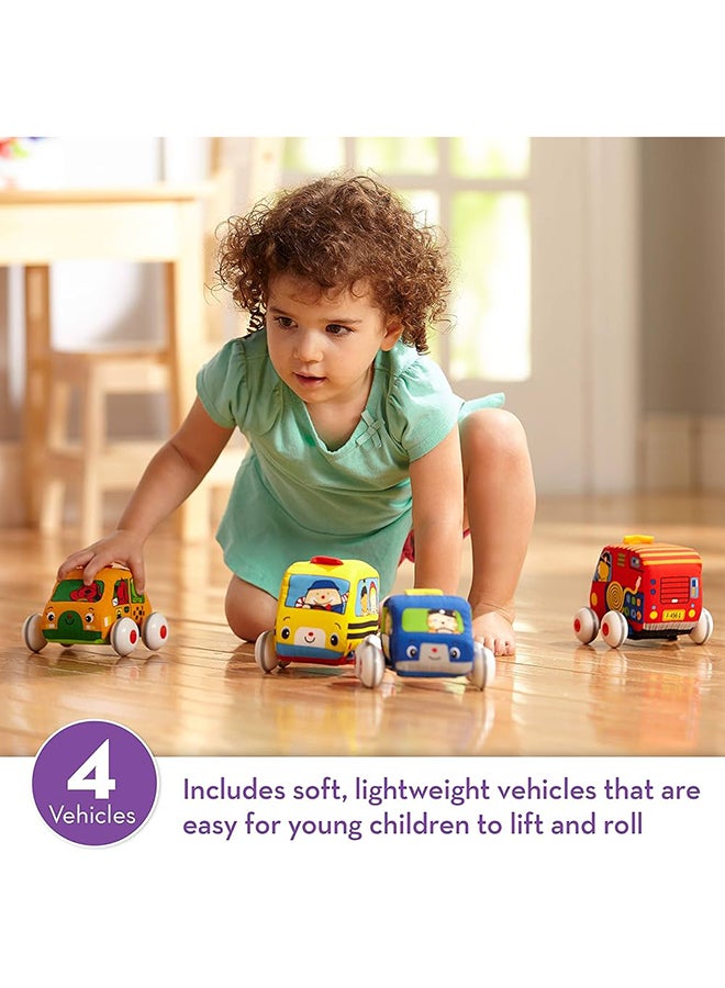 Melissa & Doug مجموعة سيارات ملّيسا ودوج كيدز القابلة للسحب - مجموعة ألعاب أطفال ناعمة مع 4 سيارات وشاحنات وحقيبة حمل - Image 4